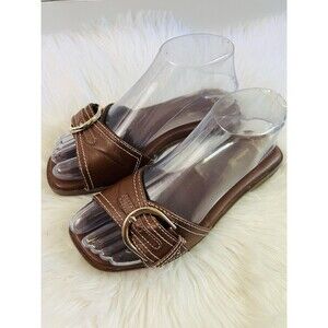 Frankie4 Brown Leather Slide Sandals Sz 6 Quiet Luxury Minimalist Euro Comfort